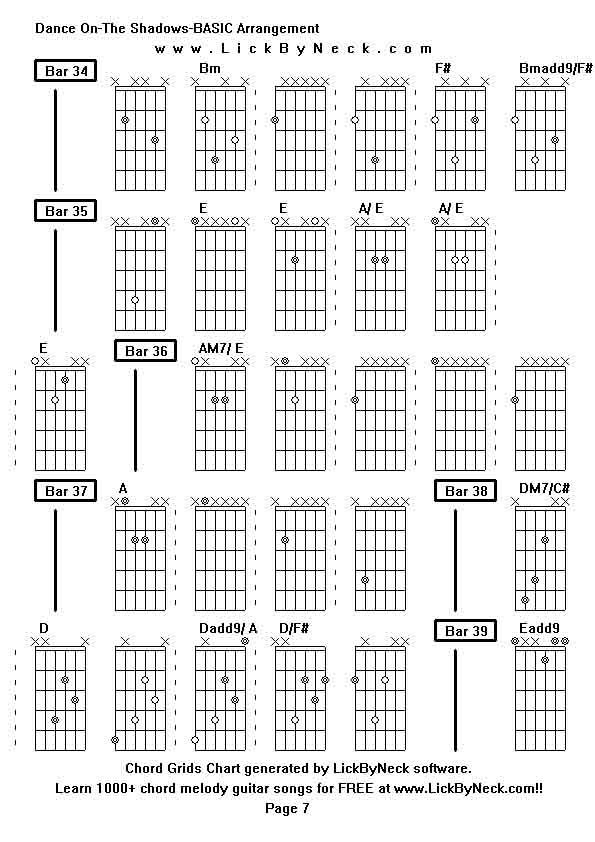 Chord Grids Chart of chord melody fingerstyle guitar song-Dance On-The Shadows-BASIC Arrangement,generated by LickByNeck software.